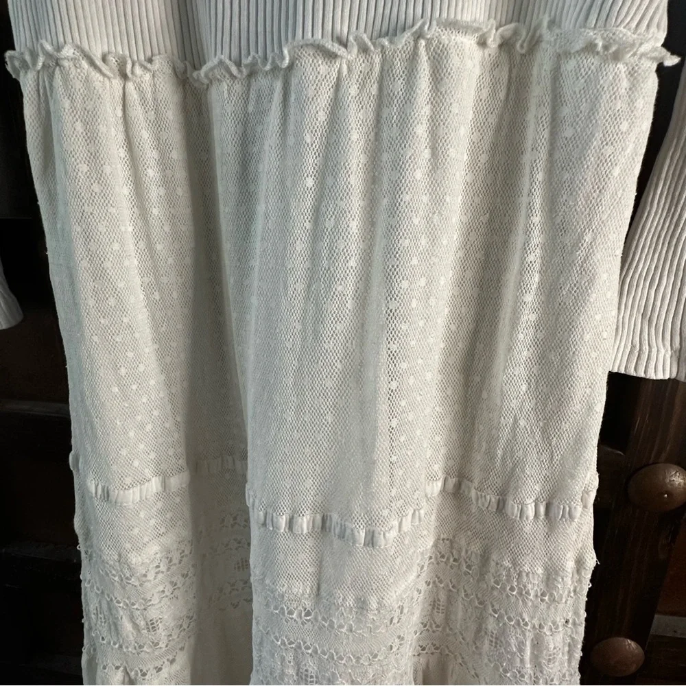 Free People Sz Small Earth Angel Maxi Dress Ivory Boho - Picture 4 of 11